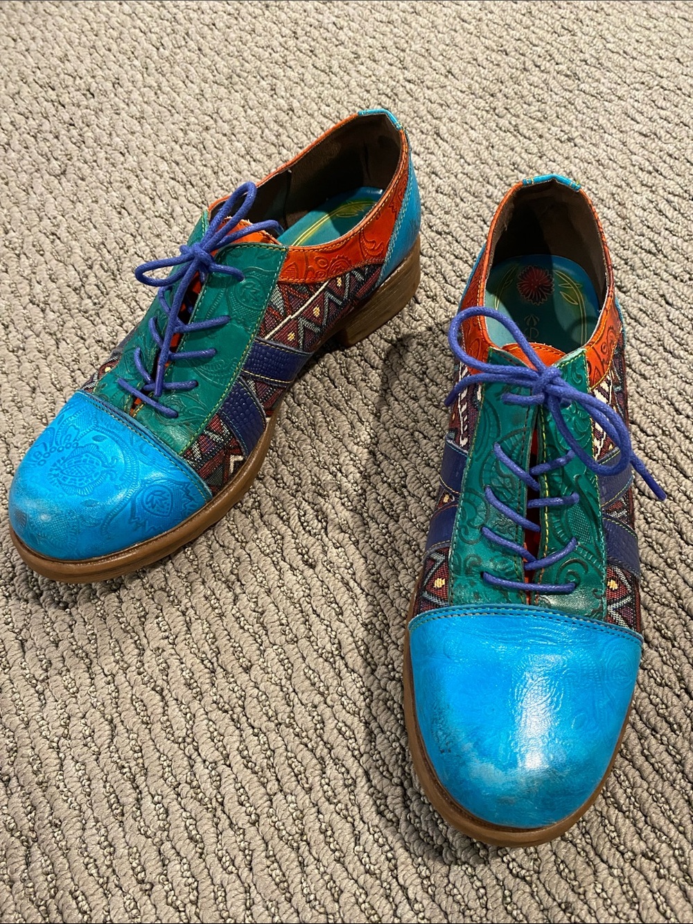 Society Leather Colorful Multicolor Women's Lace-Up Flats